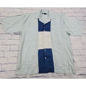 Syllables Shirt MENS 2XL Blue Linen Short Sleeve Colorblock Button Up